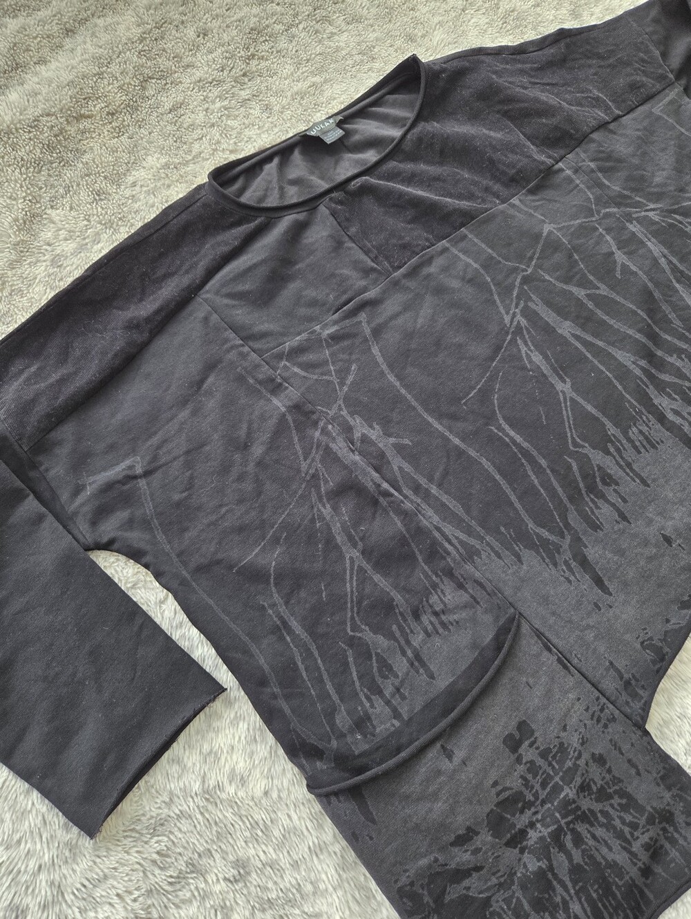 LUUKAA Asymmetric Abstract Graphic Tunic Top - Earth Smoke Print - Black / Charc - Picture 4 of 11